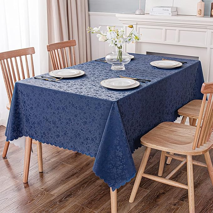 Smiry Rectangle Table Cloth, Waterproof Heavy Duty Vinyl Tablecloths, Wipeable Washable Table Cover for Kitchen and Dining Room (Navy Blue, 70" X 120")