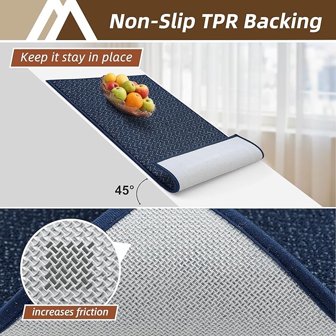 COSY HOMEER Kitchen Rugs and Mats 2PCS Non Slip Kitchen Mats for Floor Washable Stain Resistant Kitchen Runner Rug Sets Absorbent Kitchen Floor Mat 20"x32"+20"x48",Navy Blue