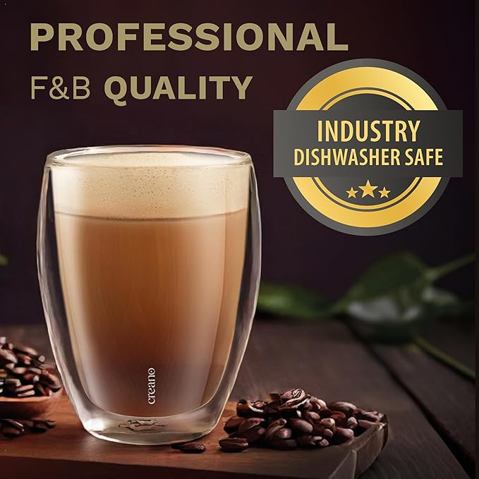 Creano Premium Double-Walled Drinking Glasses 12.5oz / 400 ml - Set of 2 - Professional Quality - 100% Dishwasher Safe (2x 12.5oz)