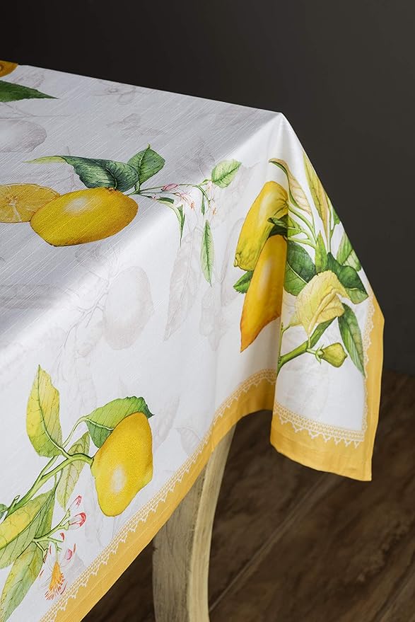 Maison d' Hermine Table Cloth Rectangle Table 100% Cotton 70 x 140 Inches Tablecloth Reusable Decorative for Dining Room Farmhouse Home Valentines Day Decorations Spring Summer - Limoncello