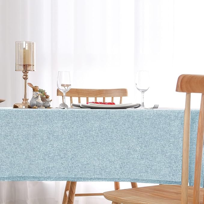 Hiasan Faux Linen Rectangle Tablecloth - Wrinkle and Stain Resistant Washable Table Cloth for Kitchen Dining Room Holiday Table Cover for Dinner, Lux Slate Blue, 60 x 140 Inch