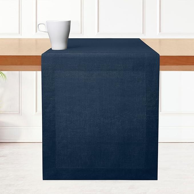 D'Moksha Homes Linen Table Runner 48 Inches - 100% Pure Linen Navy Blue Table Runner 14 x 48 Inch for Coffee Tables, Dresser, Easter - Machine Washable