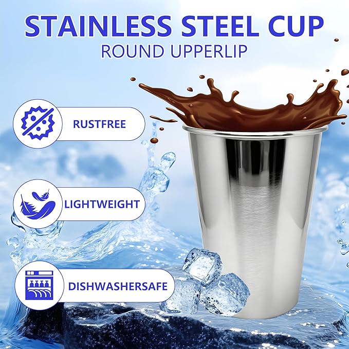 20PCS 20-OZ Tainless Steel Cups,Metal Cups, Stainless Steel Pint CupsStackable Unbreakable Drinking Glasses for Party, BBQ Camping, (60)
