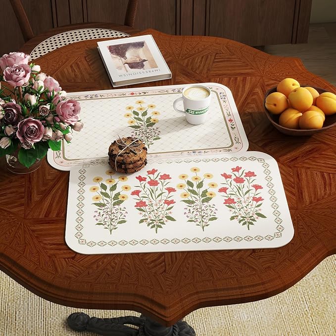ISAENNE Design Rectangular PVC Placemats Set of 6,Colorful Floral Pattern Placemats, Waterproof and Heat-Resistant,Decoration for Kitchen, Dining, Party, Holiday,12"*17"