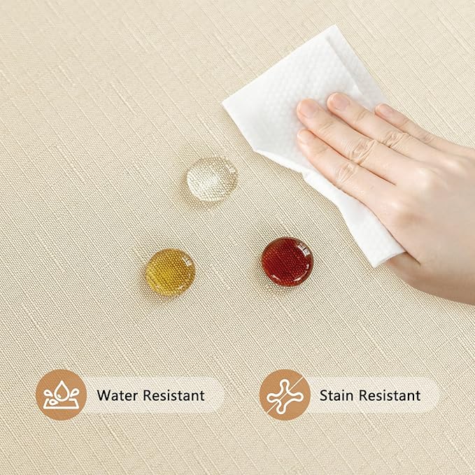 Beige Fabric Rectangle Table Cloth 60 x 120 Inch Faux Linen Textured Water Resistant & Wipeable Rectangular Tablecloth Reusable for Dining Banquet Holiday