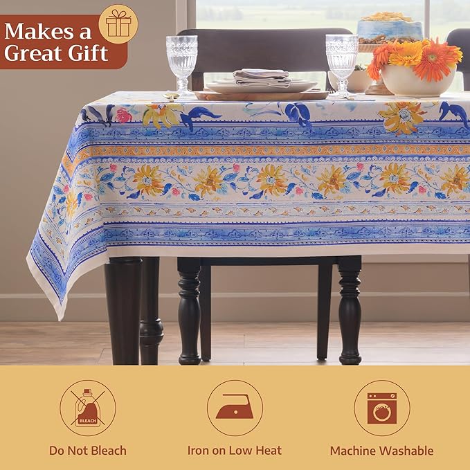 Maison d' Hermine Table Cloth Rectangle Table 100% Cotton 70 x 108 Inches Tablecloth Reusable Decorative for Dining Room Farmhouse Home Valentines Day Decorations Spring Summer - Girassol