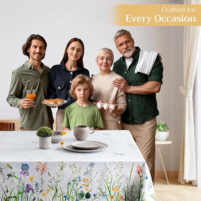 Maison d' Hermine Table Cloth Rectangle Table 100% Cotton 70 x 140 Inches Tablecloth Reusable Decorative for Dining Room Farmhouse Home Valentines Day Decorations Spring Summer - Fleurs De Mai