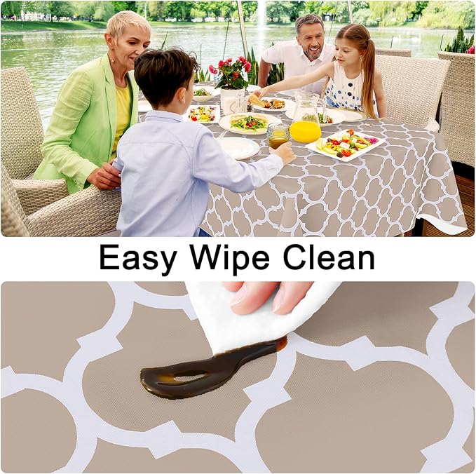 Smiry Rectangle Table Cloth, Waterproof Vinyl Tablecloths with Flannel Backing for Rectangle Tables, Wipeable Spillproof Plastic Tablecloth for Dining, Camping, Indoor and Outdoor (54"x78", Khaki)