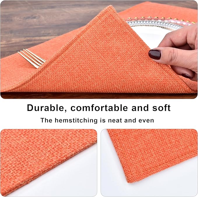 SLKQG Orange Linen Fabric Placemats Set of 6 - Heat Resistant & Machine Washable Table Mats for Holiday Dining, Double-Layered for Family Gatherings - Indoor Outdoor Use (6, Orange)