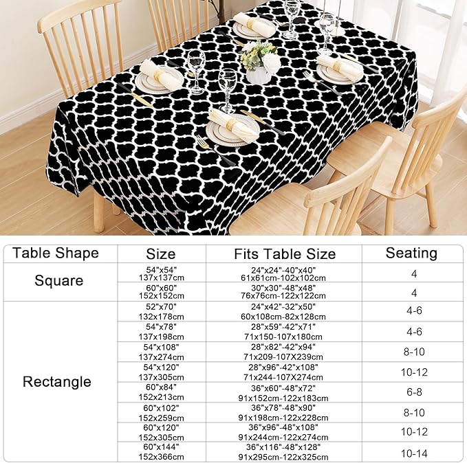 Smiry Rectangle Table Cloth, Waterproof Vinyl Tablecloth with Flannel Backing for Rectangle Tables, Wipeable Spillproof Plastic Tablecloths for Dining, Camping, Indoor and Outdoor (60"x120", Black)
