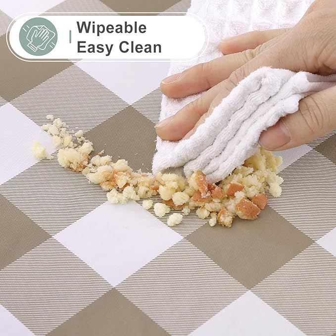 misaya Square Waterproof Vinyl Table Cloth, Buffalo Flannel Backed Tablecloth, Wipeable Plastic Table Cover for Dinner, Kitchen, Outdoor (54" x 54", Khaki and White)