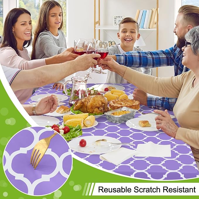 Smiry Rectangle Table Cloth, Waterproof Vinyl Tablecloth with Flannel Backing for Rectangle Tables, Wipeable Spillproof Plastic Tablecloths for Dining, Camping, Indoor and Outdoor, (54"x78", Lavender)
