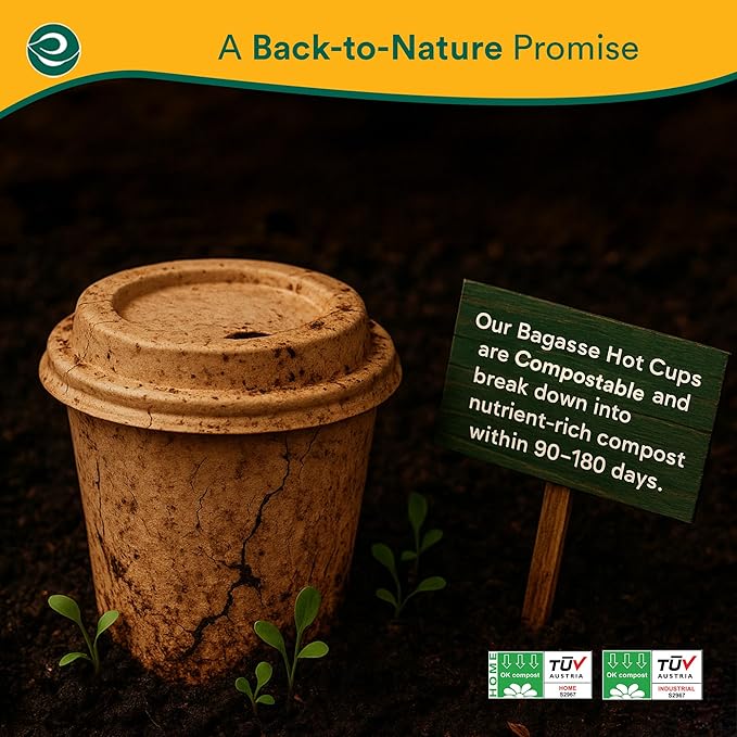 ECO SOUL 50 Pack 16 oz Disposable Coffee Cups with Lids & Sleeves Eco-Friendly, Biodegradable, Compostable, Leak-free & Sturdy To Go Hot Drink Cup for Tea, Chocolate Party Travel Cafe Office & Home