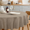 JIUZHEN Round Table Cloth Faux Linen Farmhouse Tablecloth Wrinkle and Stain Resistant Decorative Fabric Table Cover for Kitchen, Dining Room, Parties and Camping, Khaki, 90 Inch Round