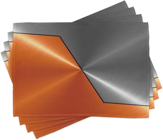 Ambesonne Orange and Grey Place Mats Set of 4, 3D Style Machinery Structure Image Detailed Vivid Modern Contrast Colors, Washable Fabric Placemats for Dining Table, Standard Size, Orange Grey