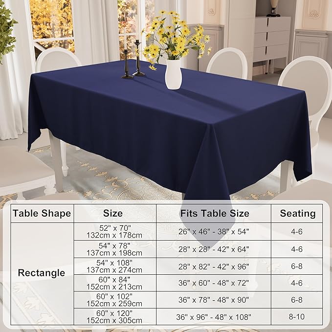 Smiry Rectangle Table Cloth, Waterproof Anti-Scratch Polyester Tablecloth, Decorative Washable Fabric Table Cover for Dining, Buffet, Parties and Outdoor, 60x140, Navy