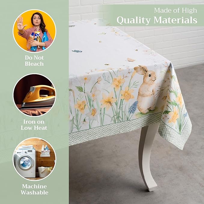 Maison d' Hermine Table Cloth Rectangle Table 100% Cotton 54 x 72 Inches Tablecloth Reusable Decorative for Dining Room Farmhouse Home Valentines Day Decorations Spring Summer - Easter Dew