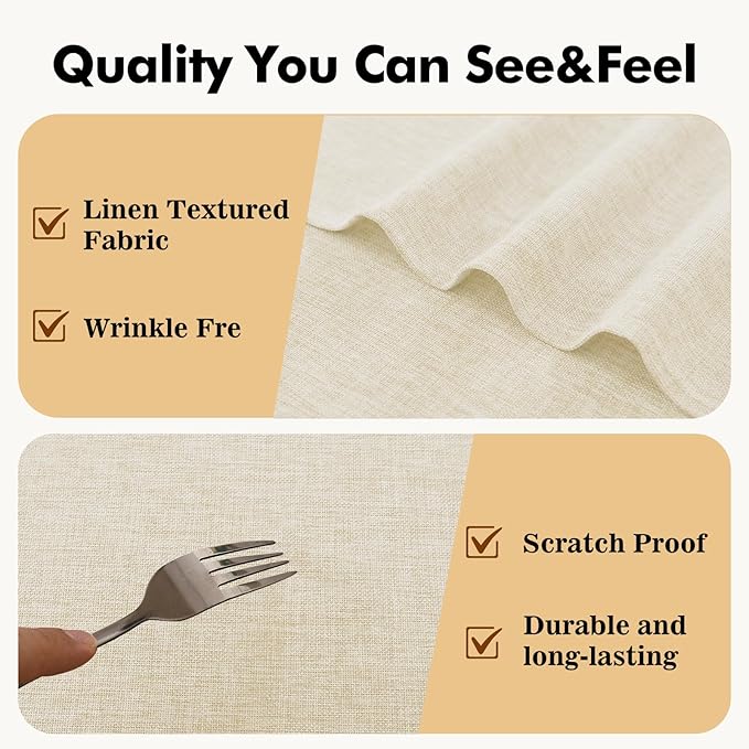 JIUZHEN Round Textured Table Cloth Linen Wrinkle Free Stain Resistant Farmhouse Decorative Circular Tablecloth for Kitchen, Dining, Party, Wedding, Outdoor Use (40 Inch Round,Champagne)