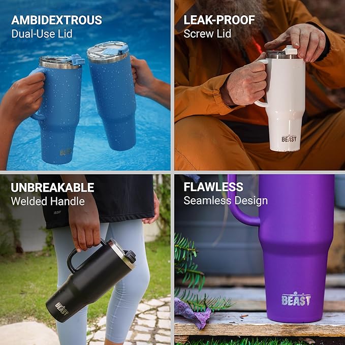Beast 50 oz Tumbler with Handle Stainless Steel Vacuum Insulated Coffee Ice Cup Double Wall Travel Flask (Aqua Blue)