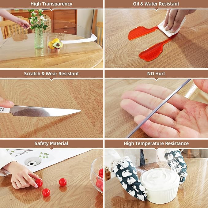 Warmstar Round Clear Table Protector - 42Inch, 2mm Thick PVC Tablecloth for Dining & Coffee Tables