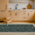 Dark Green 2x8 Non Slip Kitchen Runner Rugs - Modern Vintage Boho Eclectic Floral Pattern, Washable Low Pile Non-Slip 8ft Long Runner Rugs for Hallway, Entrance