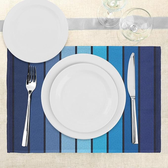 Ambesonne Navy Place Mats Set of 4, Plaques in Marine Tones Border Lines Sketchy Details Print Image, Washable Fabric Placemats for Dining Table, Standard Size, Blue