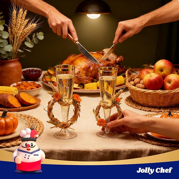 JOLLY CHEF 36 Count Plastic Champagne Flutes 4.5 oz Gold Rim Clear Disposable Toasting Glasses