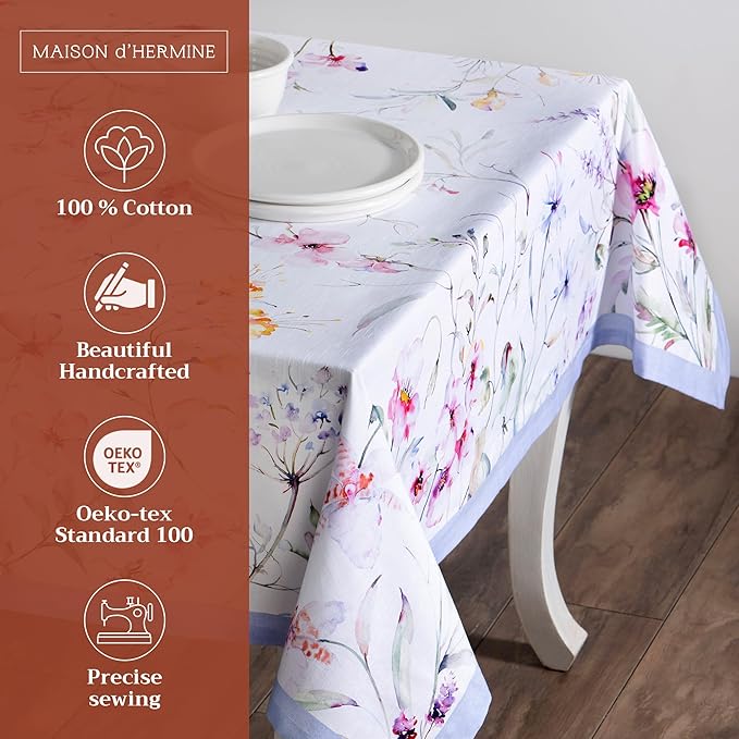 Maison d' Hermine Table Cloth Square Table 100% Cotton 54 x 54 Inches Tablecloth Reusable Decorative for Dining Room Farmhouse Home Valentines Day Decorations Spring Summer - Summer Floral