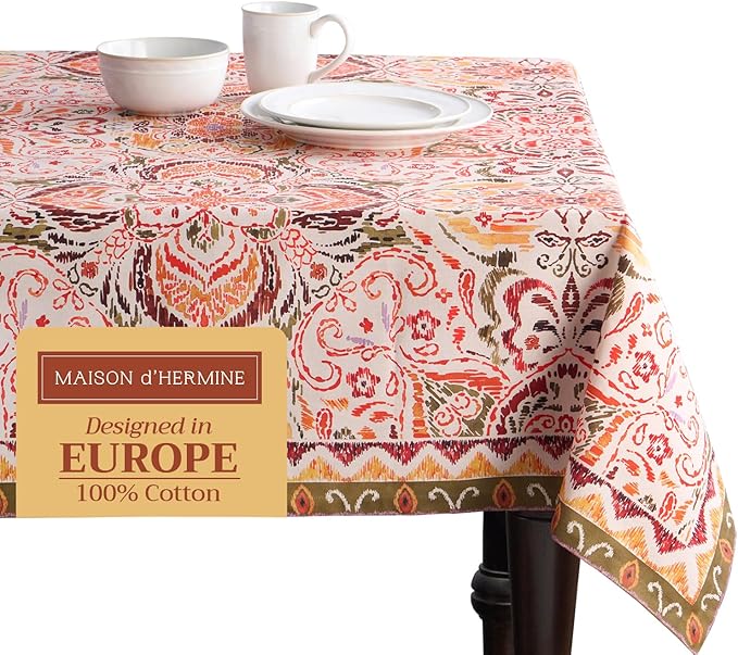 Maison d' Hermine Table Cloth Square Table 100% Cotton 54 x 54 Inches Fall Tablecloth Reusable Everyday Use for Thanksgiving Christmas Decorations Dining Farmhouse Party (Damask)