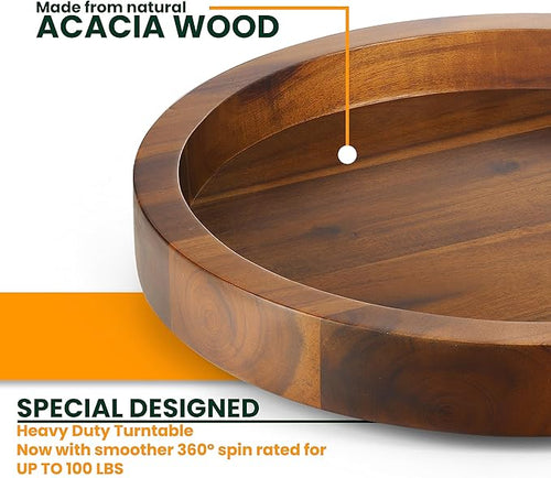 10" Acacia Wood Lazy Susan Organizer for Cabinet - Round Lazy Susans Turntable for Countertop - Wooden Kitchen Rotating Storage Food Bin Container for Centerpiece Table, Spices, Pantry