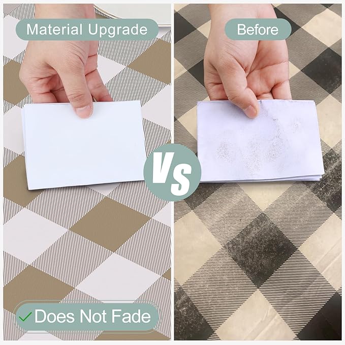 misaya Square Waterproof Vinyl Table Cloth, Buffalo Flannel Backed Tablecloth, Wipeable Plastic Table Cover for Dinner, Kitchen, Outdoor (54" x 54", Khaki and White)