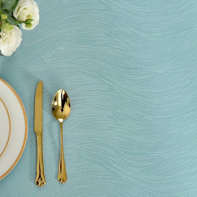 maxmill Jacquard Table Cloth Swirl Pattern Spillproof Wrinkle Resistant Water Proof Heavy Weight Soft Tablecloth for Kitchen Dinning Tabletop Outdoor Picnic Rectangle 52 x 70 Inch Turquoise