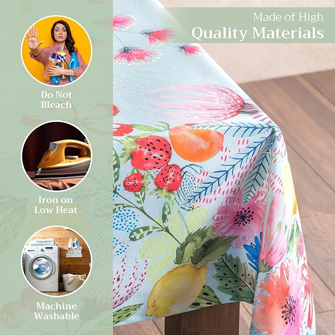 Maison d' Hermine Table Cloth Rectangle Table 100% Cotton 70 x 108 Inches Tablecloth Reusable Decorative for Dining Room Farmhouse Home Valentines Day Decorations Spring Summer - Jardin D'Ete - Mint
