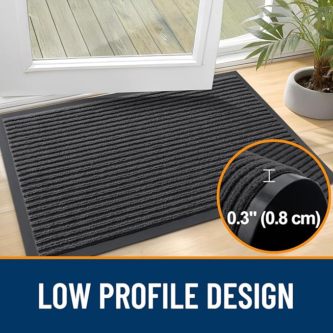 OLANLY Front Door Mat Indoor Outdoor Entrance, Waterproof Heavy Duty Doormat, Fade Resistant, Low Profile, Easy Clean Patio Porch Welcome Floor Mats for Entry, 47x32, Charcoal Grey