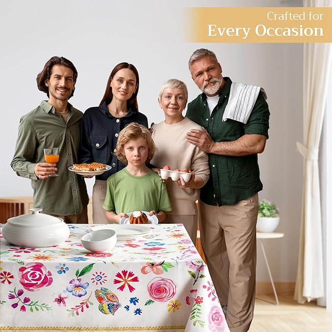 Maison d' Hermine Table Cloth Rectangle Table 100% Cotton 60 x 108 Inches Tablecloth Reusable Decorative for Dining Room Farmhouse Home Valentines Day Decorations Spring Summer- Happy Florals - Sweety