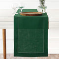 D'Moksha Homes Linen Forest Green Table Runner 90 Inches Long - Classic Hemstitch 100% Pure Linen Dining Table Runner 14 x 90 Inch for St Patricks Day, Easter