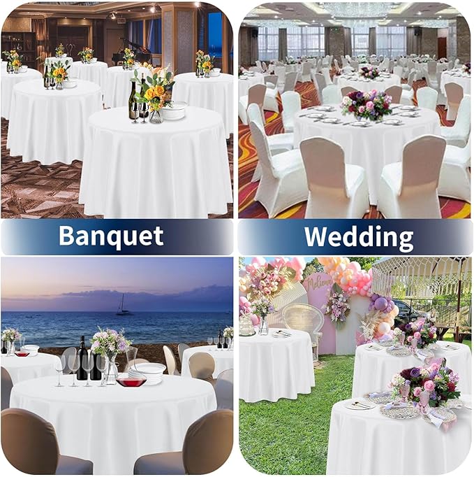PureFit 8 Pack Round White Table Cloths 70 Inch for Round Tables, Stain and Wrinkle Resistant Table Linens for Home Use, Wedding, Party, Banquet and Camping