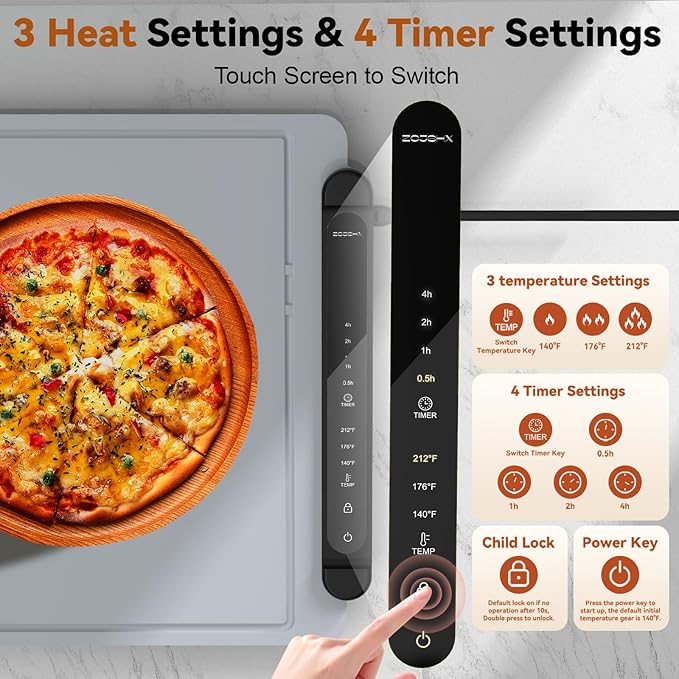 Warming Mat for Food Extra Large: 36"X16" Adjustable Silicone Food Warming Mat Heating Pad Food Warming Pad for Kitchen Counter Warming Trays for Buffets Party Hot Plates for Countertop Silver Grey