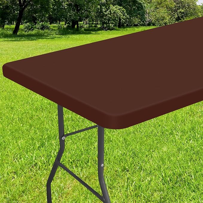 Smiry Rectangle Tablecloth, Elastic Fitted Flannel Backed Vinyl Tablecloths for 5ft Folding Tables, Waterproof Wipeable Table Covers for Indoor, Outdoor, Picnic and Camping (Coffee, 30"x60")