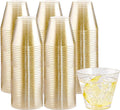 I00000 200pcs Gold Plastic Cups - 9 OZ Hard Gold Glitter Disposable Cups for Cocktail & Drinking - Premium Disposable Plastic Glasses with Gold Glitter for Fancy Wedding Cups Elegant Party Glasses