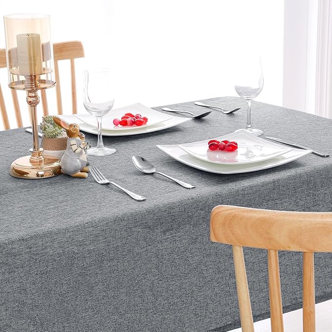 Hiasan 2 Pack Faux Linen Rectangle Tablecloth - Wrinkle and Stain Resistant Washable Table Cloth for Kitchen Dining Room Holiday Table Cover for Dinner, Grey, 70 x 120 Inch