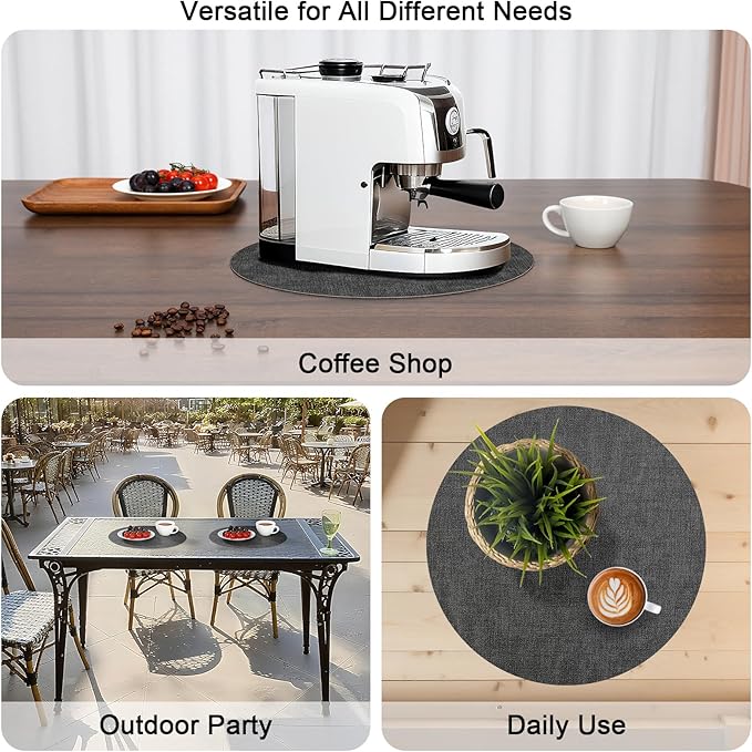 Myir JUN Round Placemats Dual Sided, Faux Leather Place Mats Set of 8 Indoor Placemats for Dining Table Outdoor Non-Slip Washable Table Mats (Set of 8, Gray Beige)