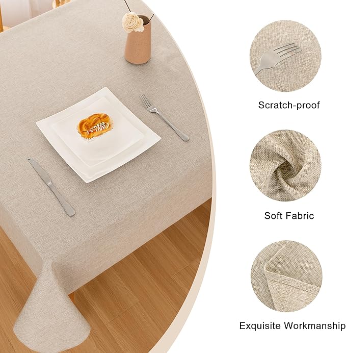 Hiasan Faux Linen Rectangle Tablecloth - Wrinkle and Stain Resistant Washable Table Cloth for Kitchen Dining Room Holiday Table Cover for Party Dinner, Beige, 70 x 108 Inch