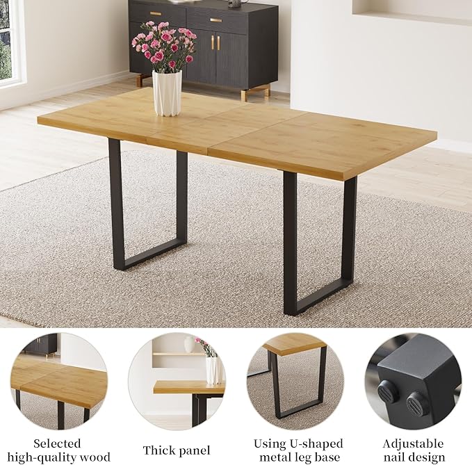 ZckyCine 51"-67" Modern Extendable Dining Table Set for 6 with 6 Padded Chairs, Wood Kitchen & Dining Room Table Set, Space-Saving Home Furniture for Small Families