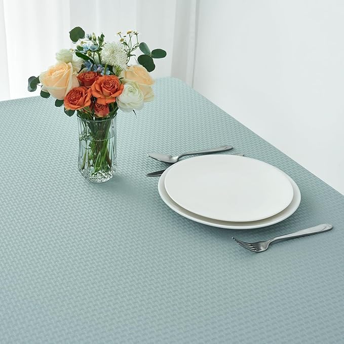 maxmill Square Tablecloth Weaved Texture Stain Resistant Waterproof Wrinkle Free Washable Soft Table Cloth, Decorative Fabric Table Cover for Dining Room Dinner Parties, 52 x 52 Inch, Dusty Blue