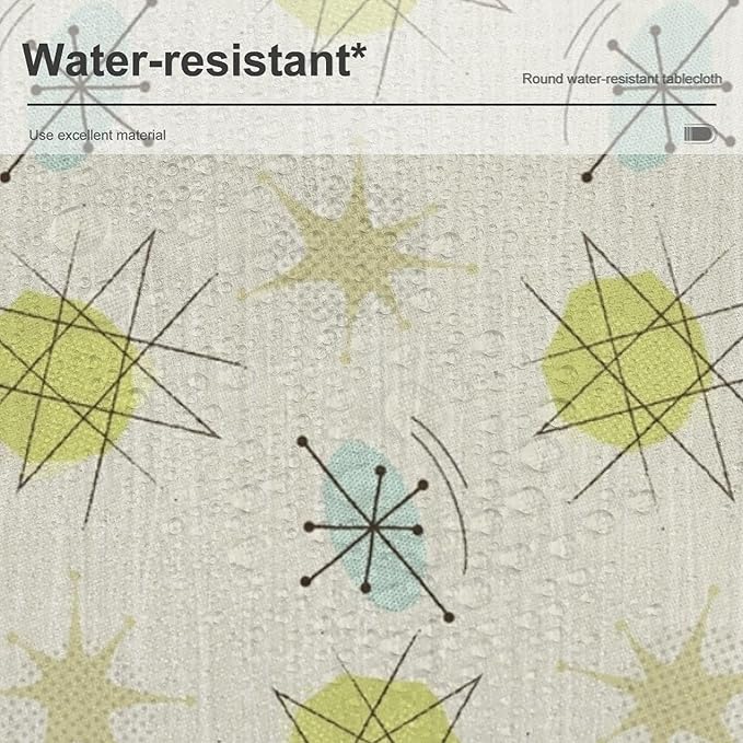 Mid Century Retro Round Tablecloth, Modern 1950s Style Abstract Geometric Vintage Print Tablecloth for Home Party Dining Room Kitchen Decor 50Inch(127cm)