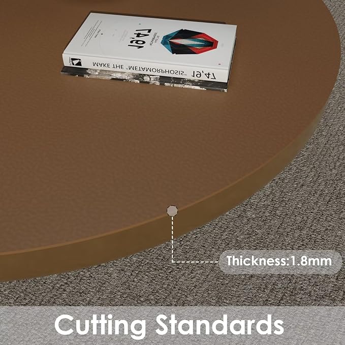 Round Table Pad, 1.8mm Thick, Dia.40 Inch, Leather Table Cover, Dining Table Protector, Mud Color + Champagne Gold