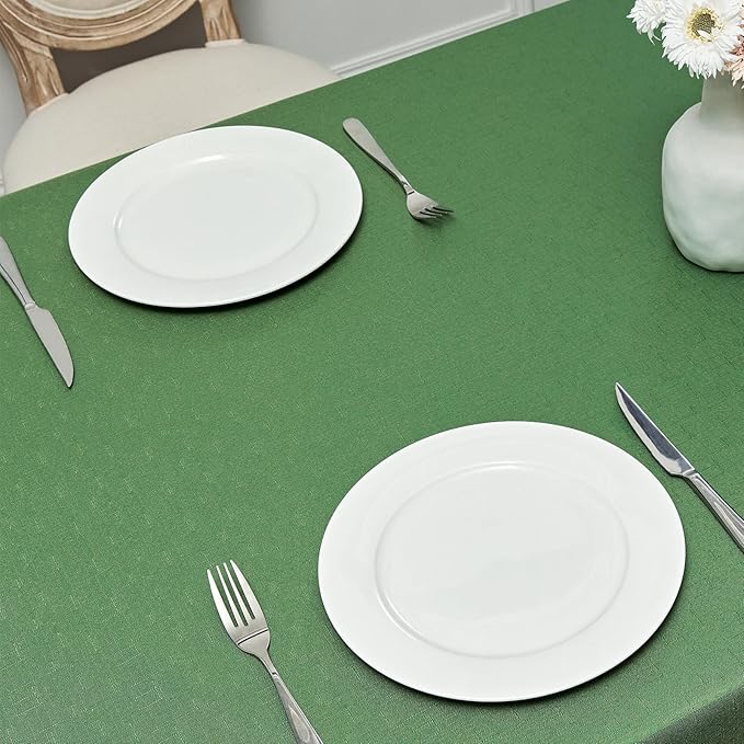 2 Pack Rectangle Tablecloth, 52x70 inch, Water Resistant Wrinkle Free Linen Textured Table Cloth Washable, Decorative Fabric Table Cover for Dining, Party and Camping, Green