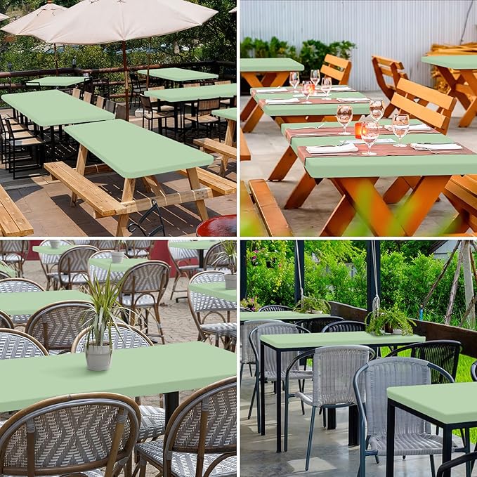 homing 2 Pack Rectangle Table Cloth, Elastic Fitted Fabric Tablecloth Fits for 6 Foot Folding Tables, Washable Table Cover for Picnic, Camping, Indoor & Outdoor (Green, 30" x 72")