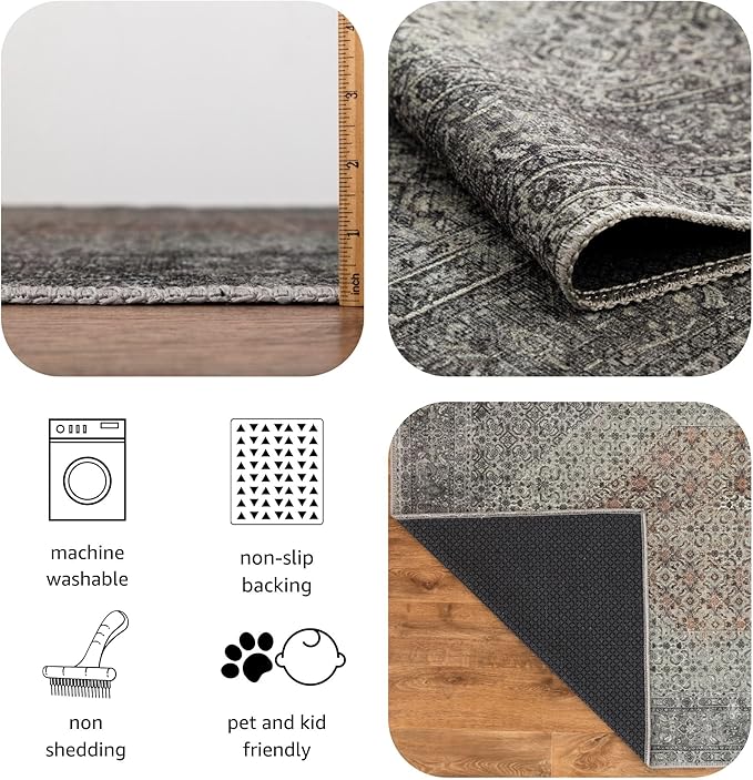 Keen Home Design 9x12 Rug - Machine Washable Area Rug with Non-Slip Backing, Ideal for Living Room, Dining Room, Bedroom - Vintage, Easy Clean, Durable, Low Pile - (9' x 12')